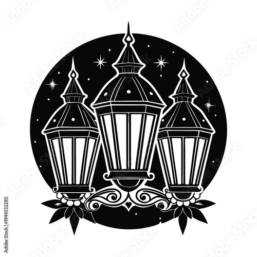 Set of 3 vintage lanterns vector illustration