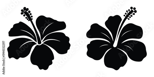 hibiscus flower silhouettes, tropical hibiscus flower icon, hibiscus flower vector illustration