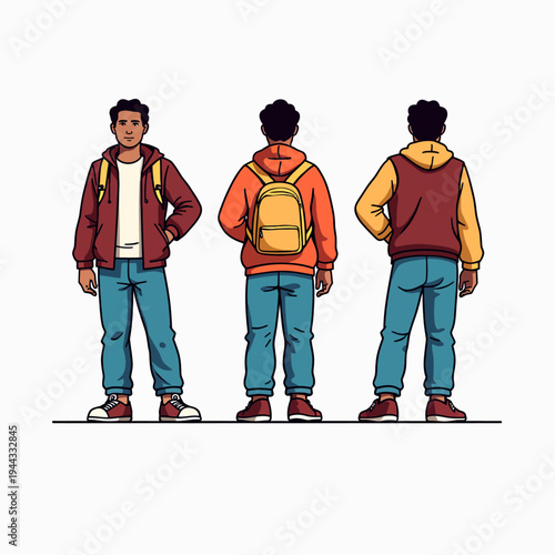 young people casual fashion standing characters isolated on white background designed for vector graphics, user interface elements, presentation visuals and mod