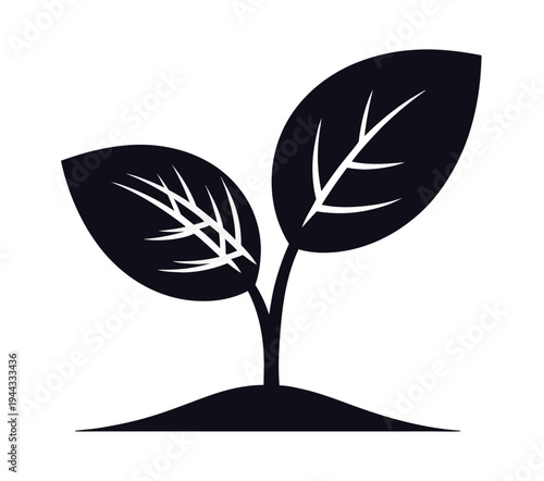 Plant Sprout Silhouette Simple Black Botanical Growth Illustration