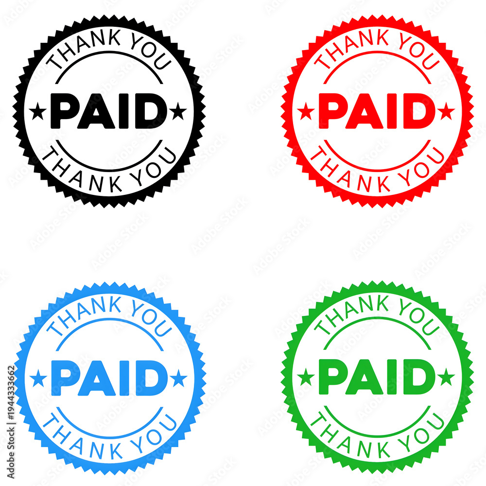 Obraz premium Paid Stamp Badge Set – Thank You Payment Approved Seal Icons Collection
