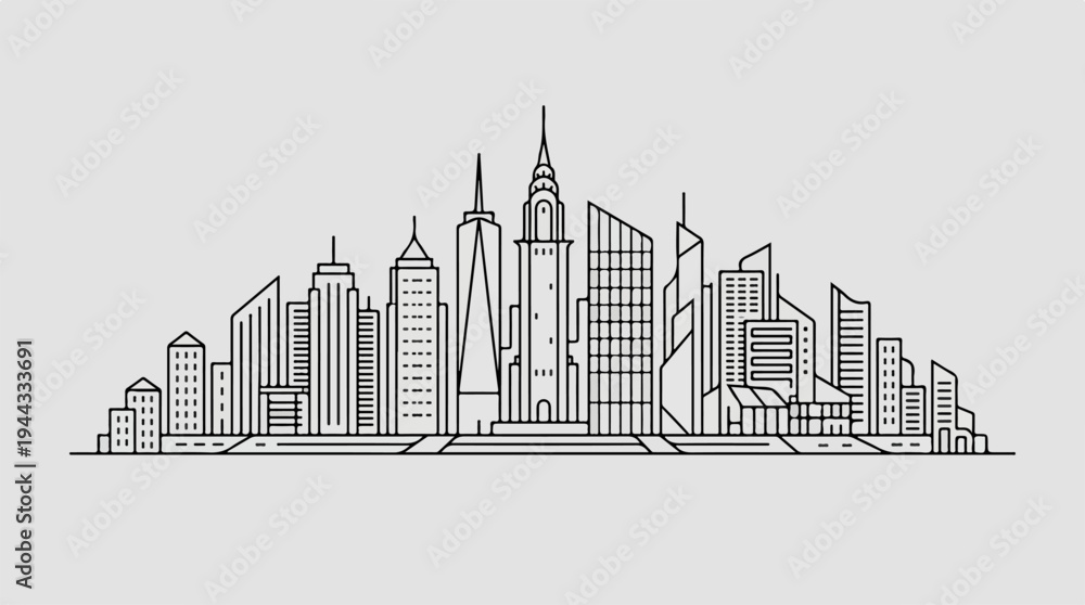 Obraz premium Cityscape Skyline Illustration - A Modern Urban Architectural Design.