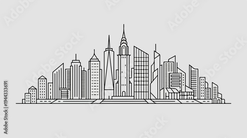 Cityscape Skyline Illustration - A Modern Urban Architectural Design.