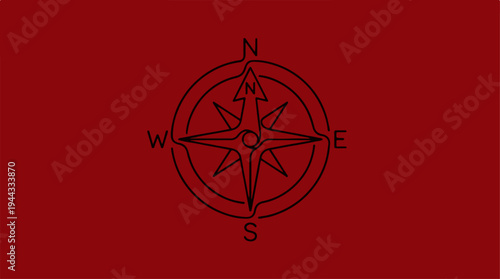 Compass Rose on Red Background - Navigational Symbol and Design.