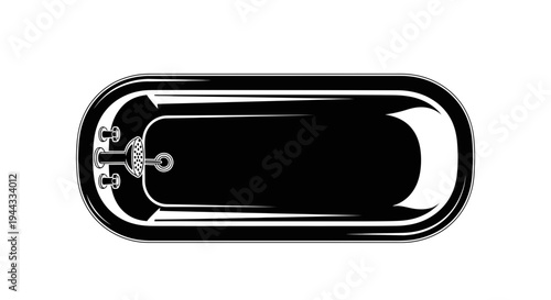 Black Bathtub Silhouette Icon, Top View, Isolated on White Background