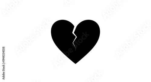 Black Broken Heart Icon Isolated on White Background, Symbol of Sadness and Heartbreak