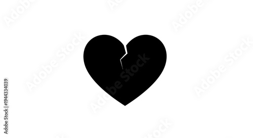 Black Broken Heart Icon Isolated on White Background, Symbol of Sadness and Heartbreak