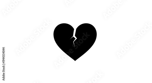 Black Broken Heart Icon Isolated on White Background, Symbol of Sadness and Heartbreak