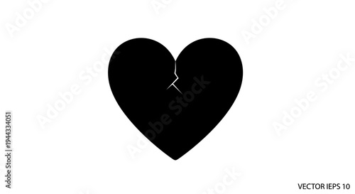 Black Broken Heart Icon on White Background - Symbol of Sadness, Pain, and Heartbreak
