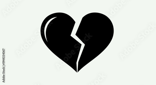 Black Broken Heart Icon Symbol, Symbol of Sadness, Pain, and Heartbreak