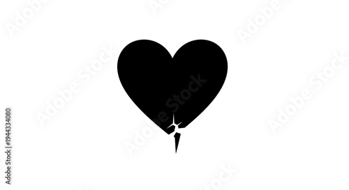 Black Broken Heart Icon Isolated on White Background, Symbol of Sadness and Pain