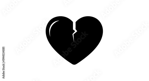 Black Broken Heart Icon on White Background, Symbol of Sadness and Heartbreak