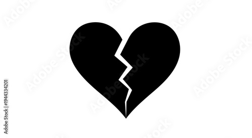 Black Broken Heart Icon, Symbol of Sadness, Love Loss, and Heartbreak