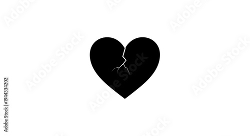 Black Broken Heart Silhouette with Crack - Symbol of Sadness, Heartbreak, and Loss