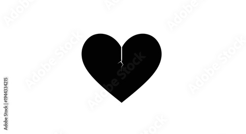 Black Broken Heart Symbol on White Background - Symbol of Sadness and Heartbreak