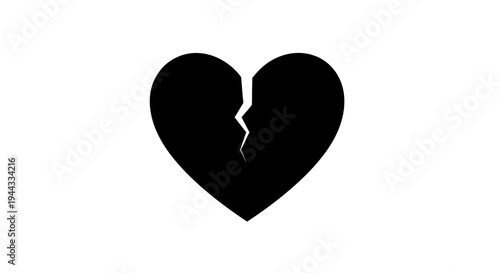 Black Broken Heart Icon Symbolizing Sadness, Pain, and Heartbreak