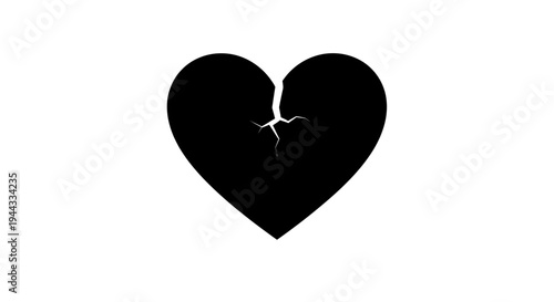 Black Broken Heart Symbol with Cracks, Sadness and Heartbreak Concept