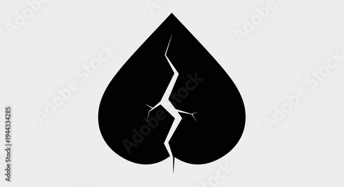 Black broken leaf icon on white background, symbol of environmental damage and decay