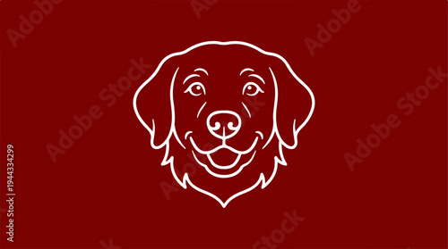 Dog face outline on a red background, simple and elegant design.
