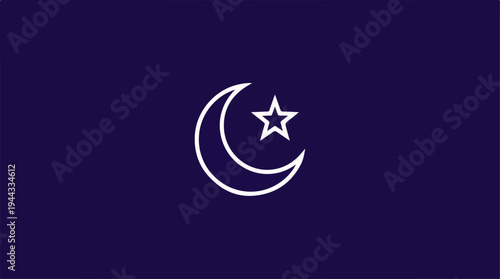 Elegant Crescent Moon and Star Symbol on Dark Background.