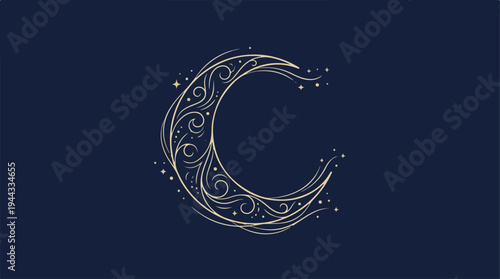 Elegant Crescent Moon Illustration on a Dark Blue Background.
