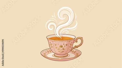 Elegant cup of tea with steam, perfect for relaxation and enjoyment.