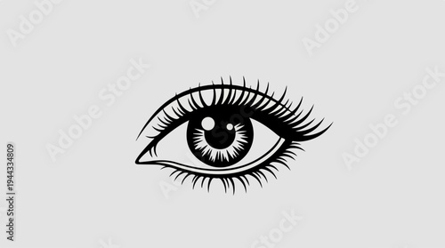 Elegant eye illustration with long eyelashes on a light background.