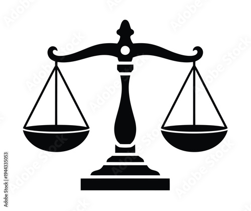 Justice Balance Scale Black and White Illustration