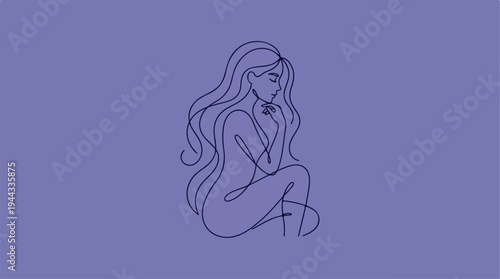 Elegant line art illustration of a pensive woman in a serene pose.