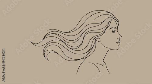 Elegant line art portrait of a woman with flowing hair.