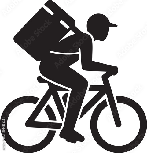 Delivery person riding a bicycle carrying a large insulated bag silhouette high quality
