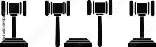Judge Gavel Icon Set Court Hammer Symbol Justice Law Legal Decision Auction Wooden Mallet Vector Illustration