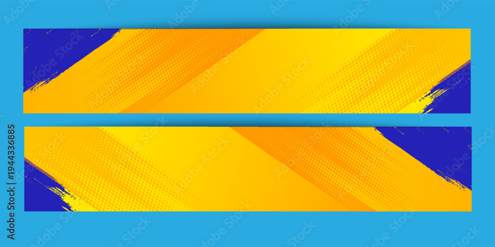 Obraz premium Abstract grunge background vector with paint brush and halftone effect, template design banner with gradient blue and yellow color of ukraine flag
