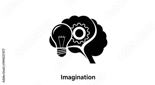 Black brain with lightbulb and gear.