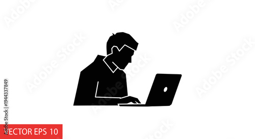 Man wearing VR headset on laptop.