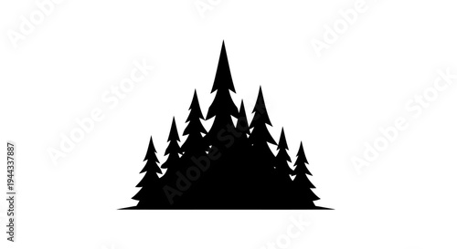 Black silhouette of evergreen tree forest.