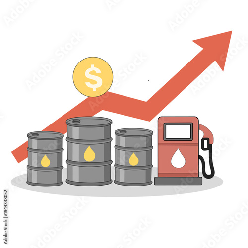 Oil Price Increase Concept – Oil Barrel with Upward Arrow Showing Rising Energy Costs