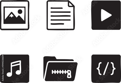 Digital File Type Silhouettes for Multimedia Document and Coding Folder Icons