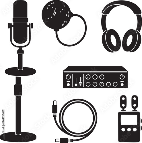 Digital Power Supply and Mobile Charging Hardware Silhouettes