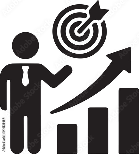 Business success concept with a person pointing at growth a target silhouette