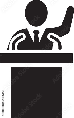 Speaker at a podium delivering a speech a stark black silhouette high quality
