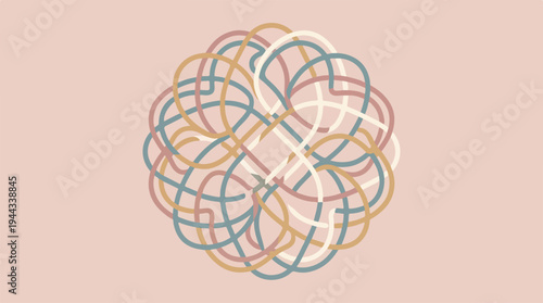 Intricate intertwined lines create a complex and colorful abstract design.