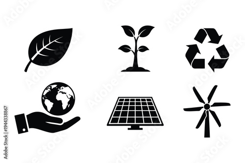 Eco friendly icons set vector illustration with solar panel