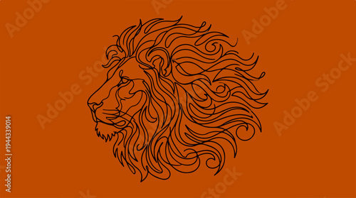 Lions majestic profile - A detailed artistic illustration on orange background.