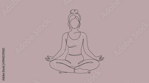 Meditating woman in lotus pose, minimalist line art illustration.