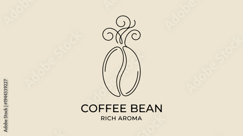 Minimalist Coffee Bean Logo Design with Rich Aroma and Steam.
