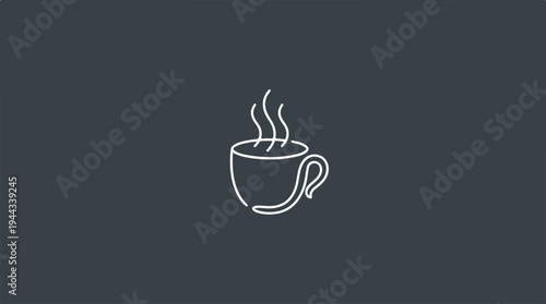 Minimalist coffee cup illustration with steam on a dark background.