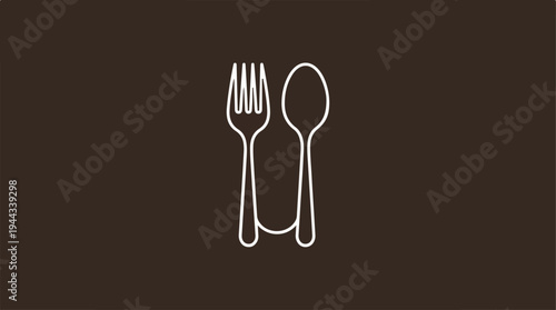 Minimalist cutlery illustration - fork and spoon on a dark background.