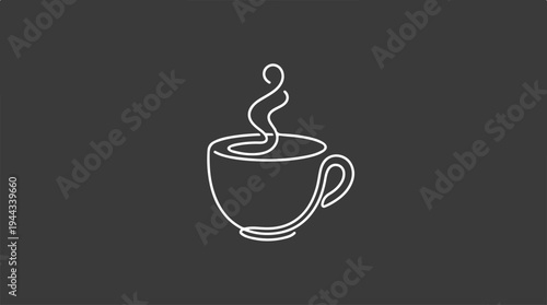Minimalist Line Art Coffee Cup on Dark Background.