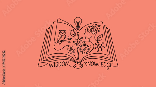 Open book illustration with wisdom and knowledge concept design.